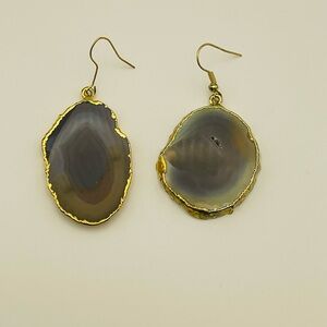 Elegant Gold and Blue to Brown Agate Earrings